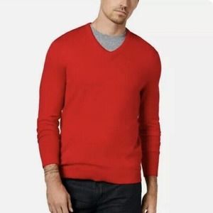 NWT Alfani Men's Regular Fit V-Neck Sweater Jester Red-Small Cotton Blend Light